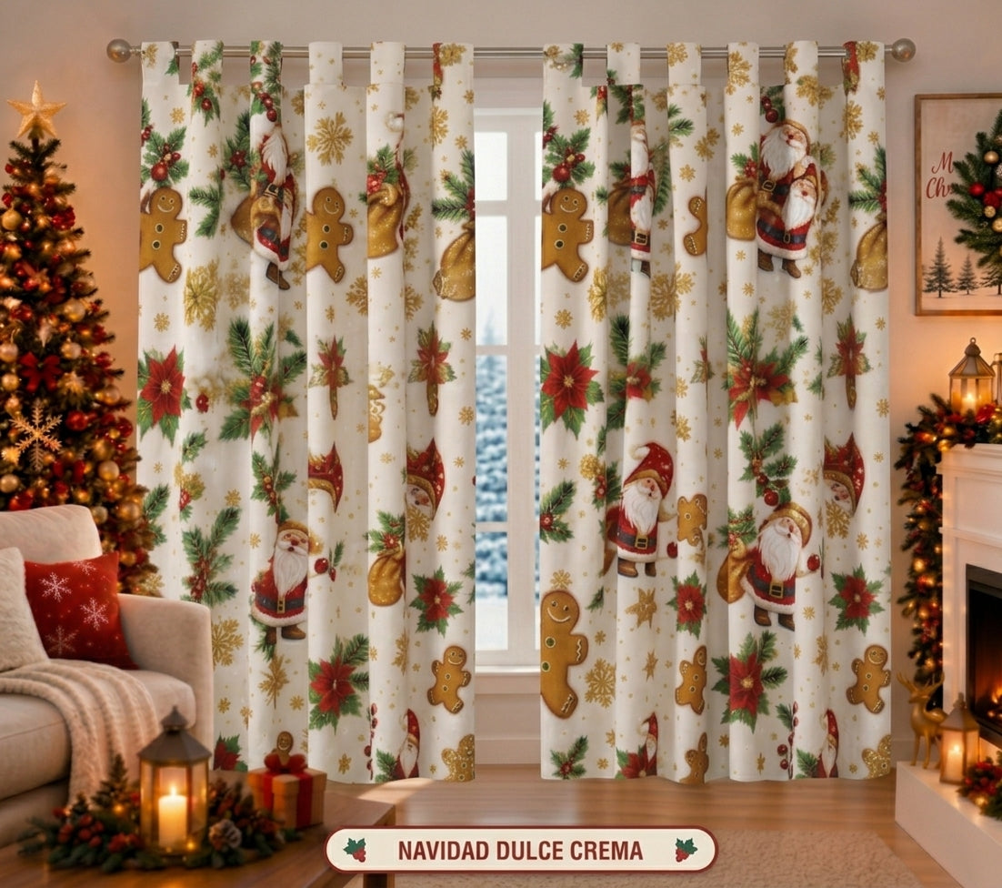 Cortina Navideña diseño Navidad Dulce Crema — set de 2 paneles
