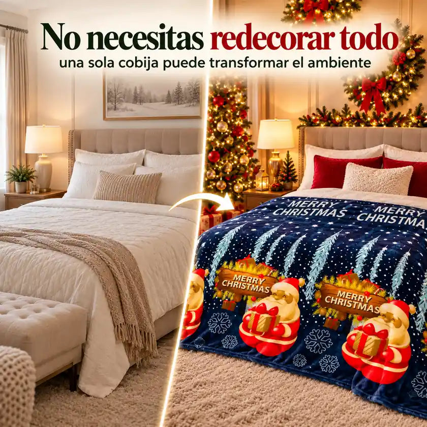 Cambio del dormitorio con una cobija navideña