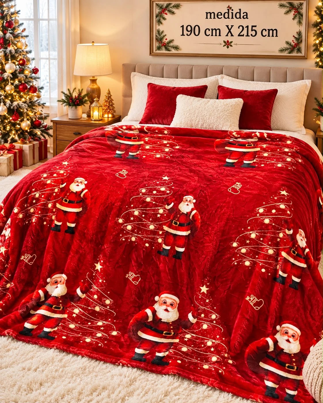Cobija Merry Christmas roja con estampado navideño