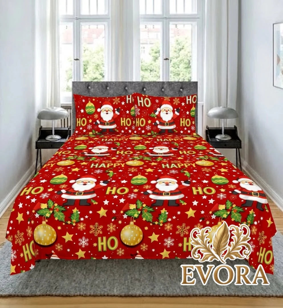 Sábana navideña roja con estampado festivo