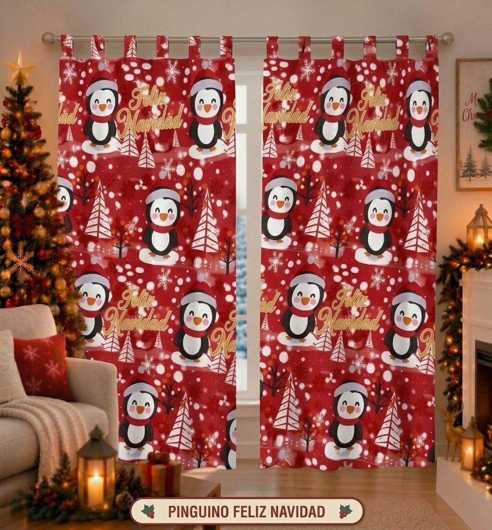 Cortina de Navidad instalada en una habitación